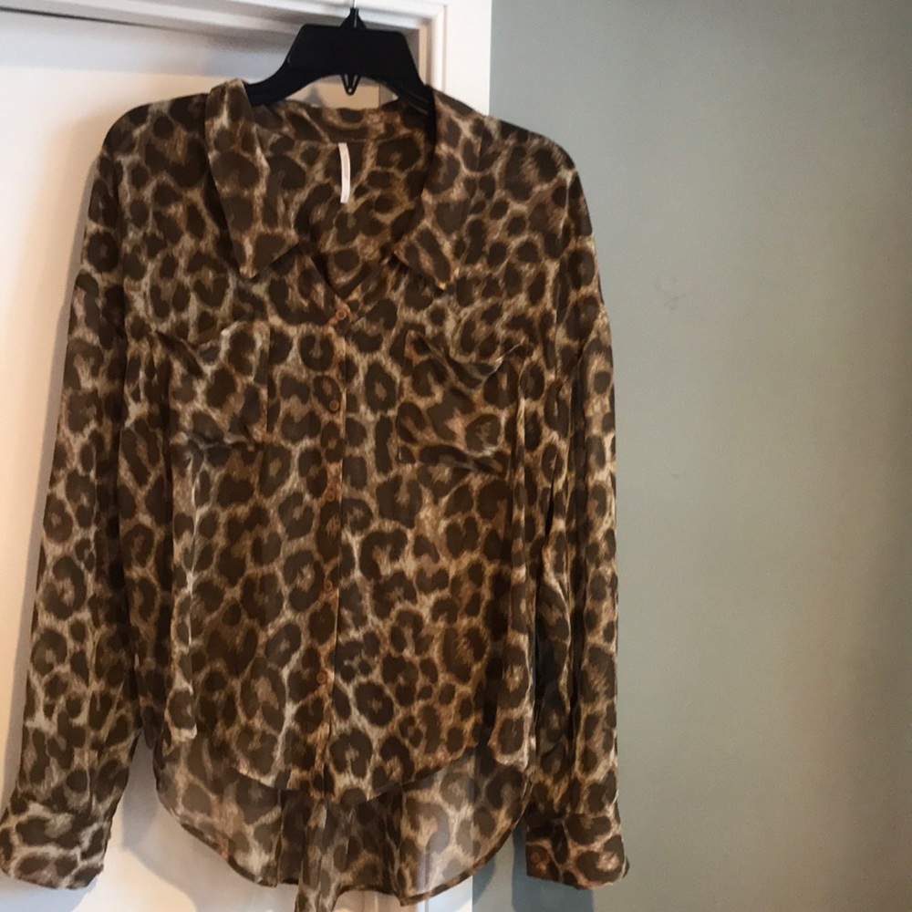 Free People leopard sheer blouse.